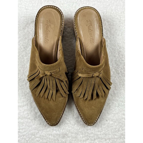 Madewell Mules Womens 8.5 Dani Fringe Suede Leather Heel Bootie Boho Preppy - Picture 5 of 11